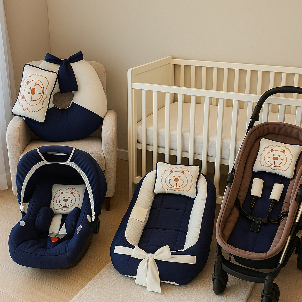 Kit Bebê 8 Peças Ninho Redutor + Amamentação + Capas Bebê Conforto e Carrinho Premium