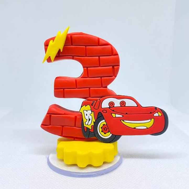 Vela temática de biscuit dos Carros - Relâmpago | Topo de bolo Carros (Aplique emborrachado)  Vela de aniversário Carros em Oferta na Shopee
