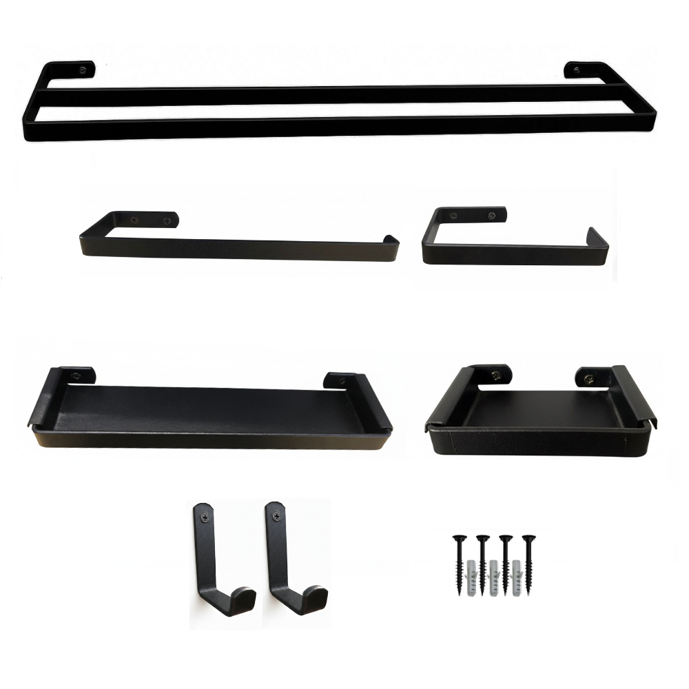 Kit Acessórios Para Banheiro Porta Toalha Duplo Preto 7 Pçs em Oferta na Shopee