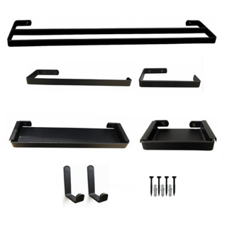 Kit Acessórios Para Banheiro Porta Toalha Duplo Preto 7 Pçs em Oferta na Shopee