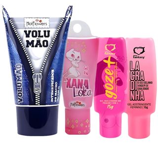 Kit Sex Shop Gel Volumão + Xana Loka + Gel Adstringente Vaginal Lacradinha + Goze+ 4 em 1 em Oferta na Shopee