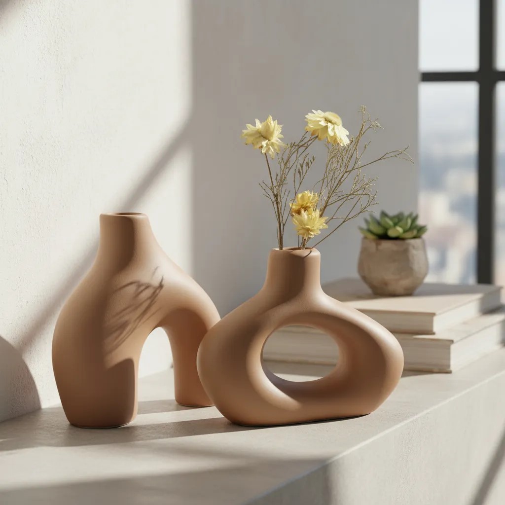Dupla de Vaso De Cerâmica Orgânico Decorativo Sala Casa Minimalista em Oferta na Shopee