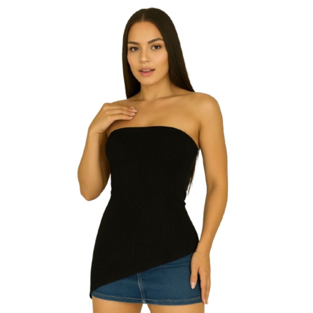 Blusinha Tomara que Caia Com Bojo Assimétrica Malha Canelada RibanaFenda Regata Charmosa Elegante Fashion em Oferta na Shopee