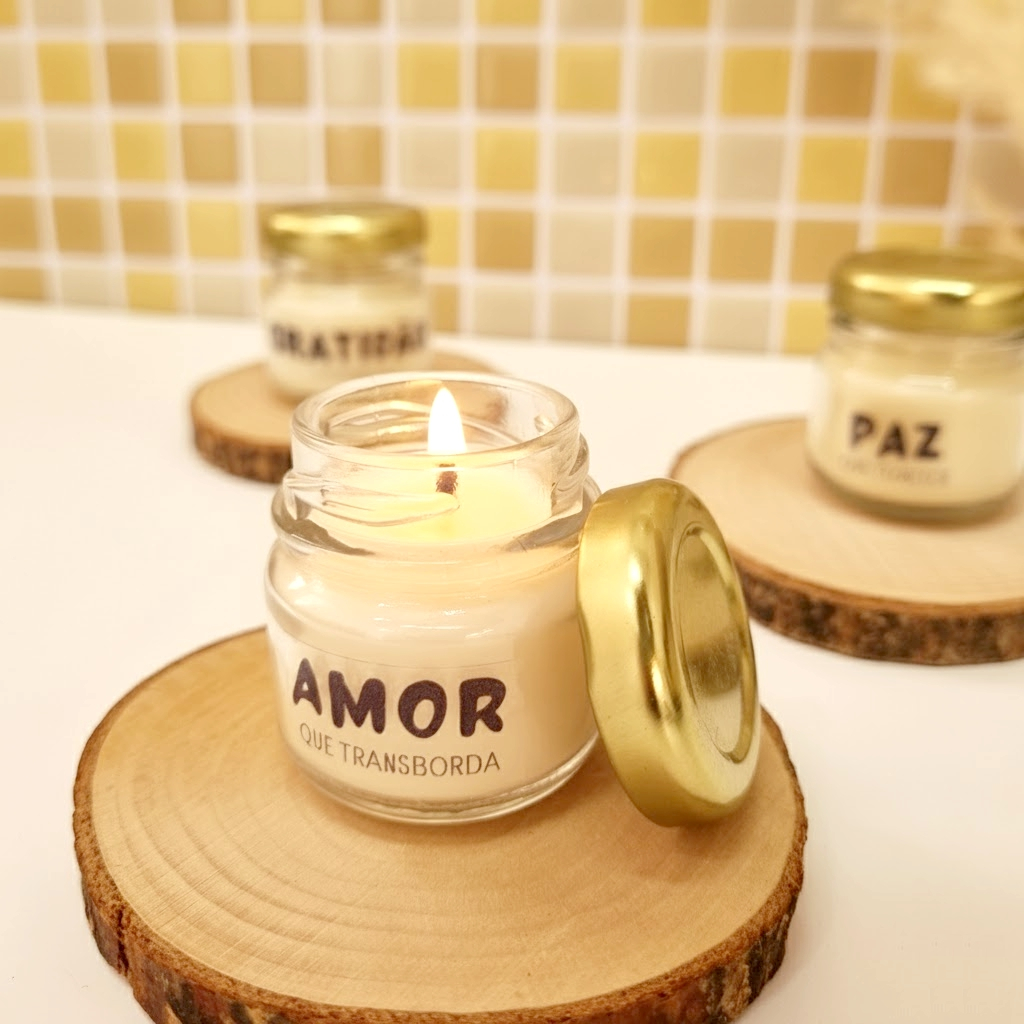 Kit de 3 Mini Velas Perfumada Aromática - Amor Paz Gratidão - Bamboo, Flor de Cerejeira, Morango em Oferta na Shopee