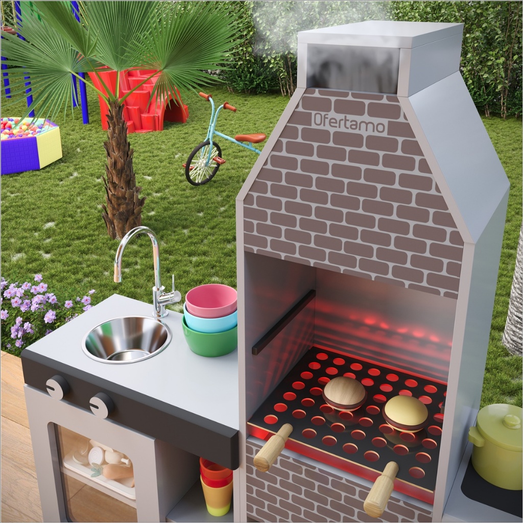 Cozinha Churrasqueira Infantil com LED, Umidificador e Acessórios – Mini Chefe em MDF