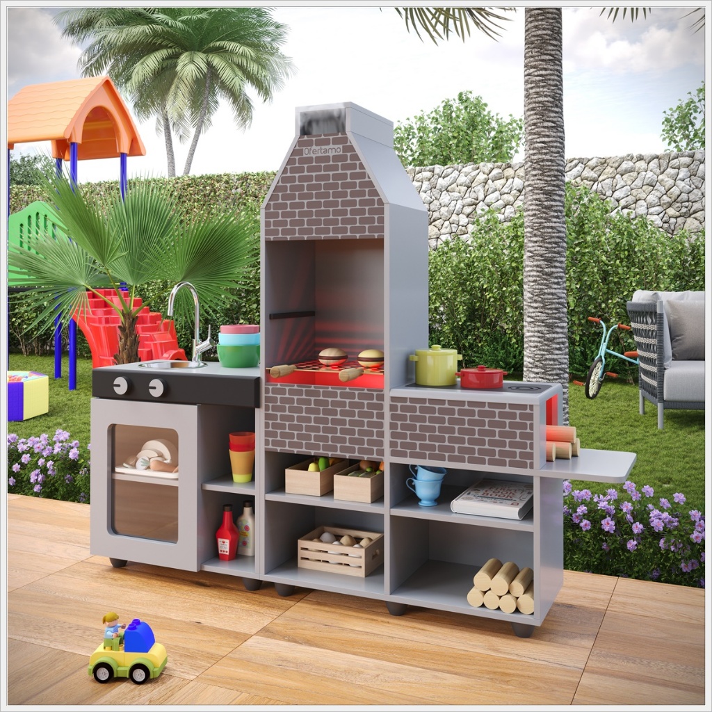 Cozinha Churrasqueira Infantil com LED, Umidificador e Acessórios – Mini Chefe em MDF em Oferta na Shopee