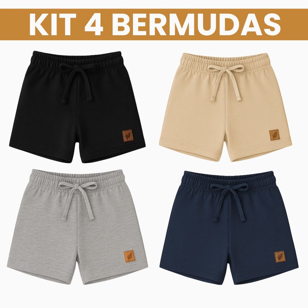 Kit 4 Bermudas Infantil Menino Masculino Moletinho Algodão Sortido Kit Roupa Infantil Verão