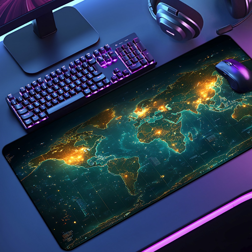 Mouse Pad Grande Mapa Mundi IA 65x30 70x35 80x35 90x40 90x50 120x60 Antiderrapante Borda Costurada em Oferta na Shopee