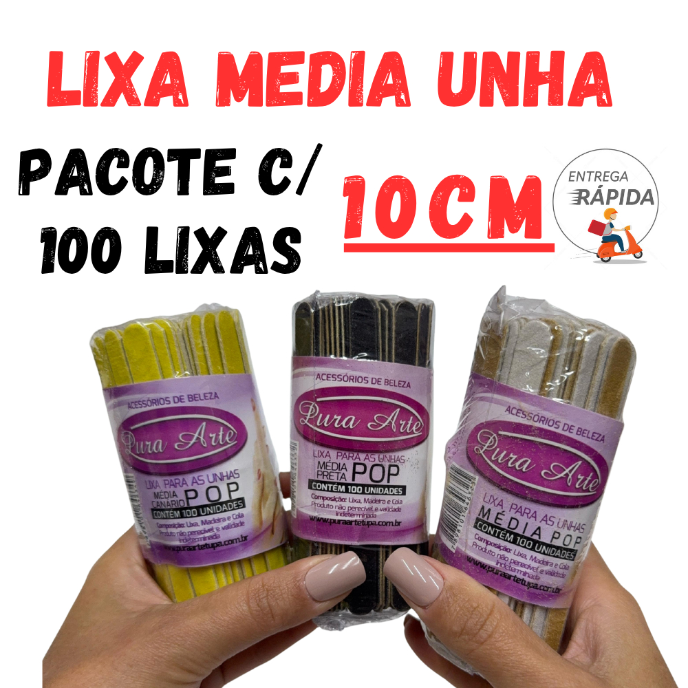 LIXA DE UNHA (10 cm) MEDIA PACOTES COM 100 A 500 PRETA / CANARIO / PARDA em Oferta na Shopee
