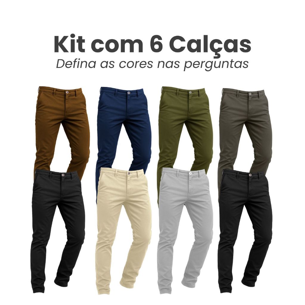 Kit 6 Calca Sarja Masculina Slim Fit Calça Alfaiataria Premium