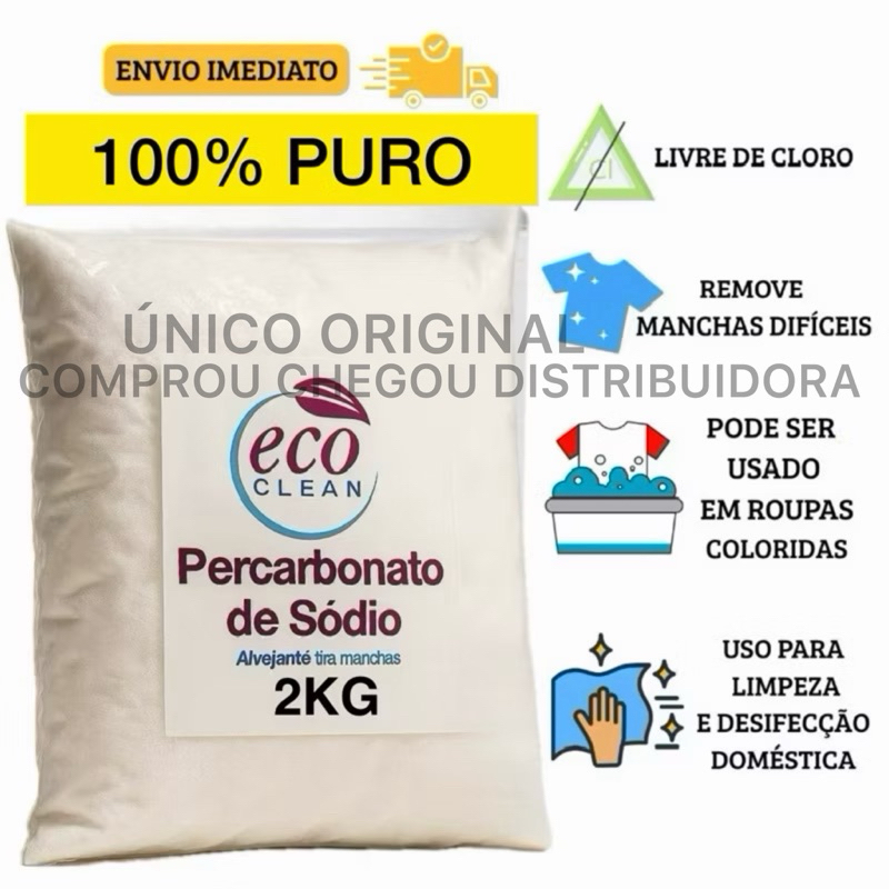 Percarbonato De Sódio 2KG Alvejante sem cloro Tira Manchas 100% Puro limpeza, clareador Desinfecção