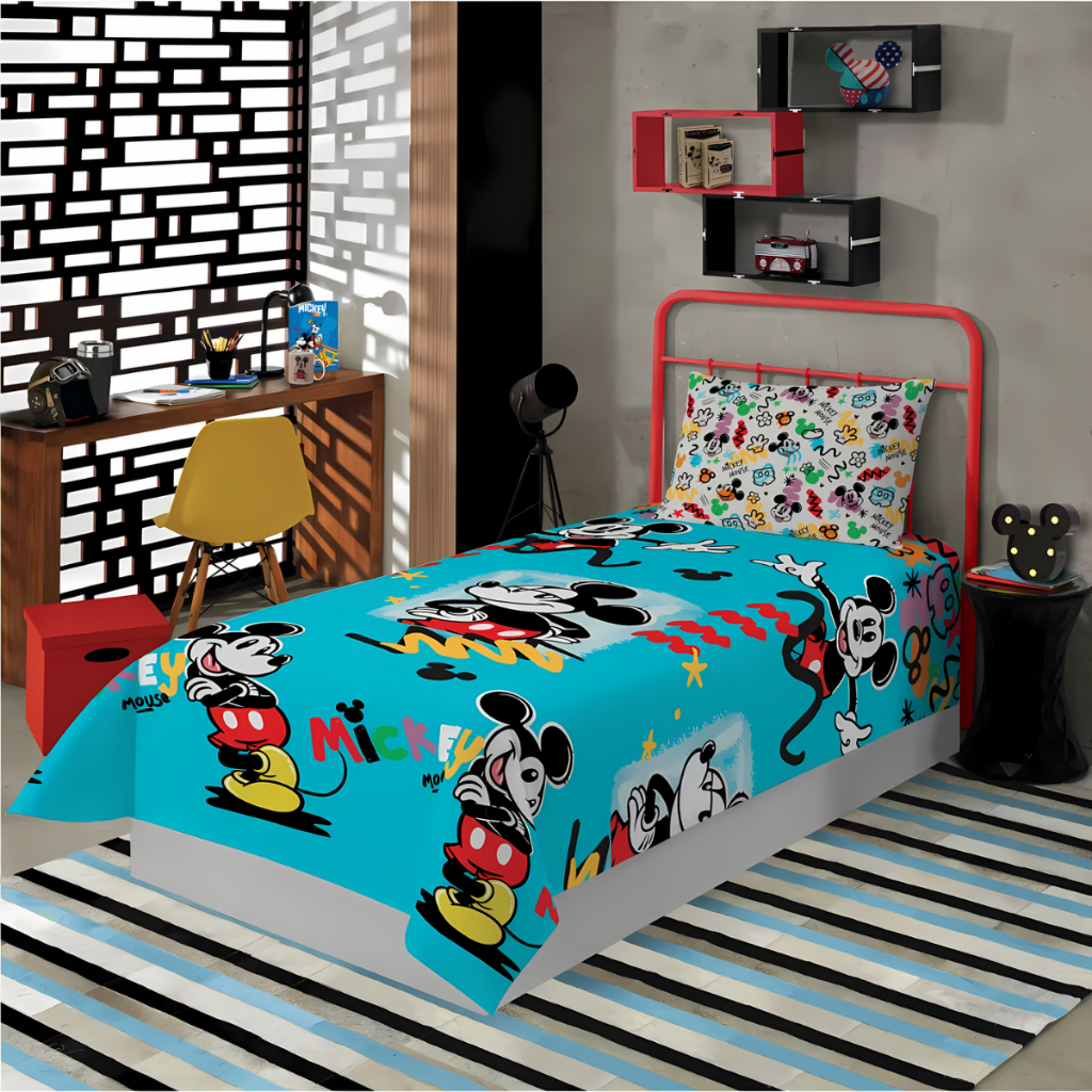 Jogo de Cama Solteiro Infantil Mickey 2 Peças 140x220cm