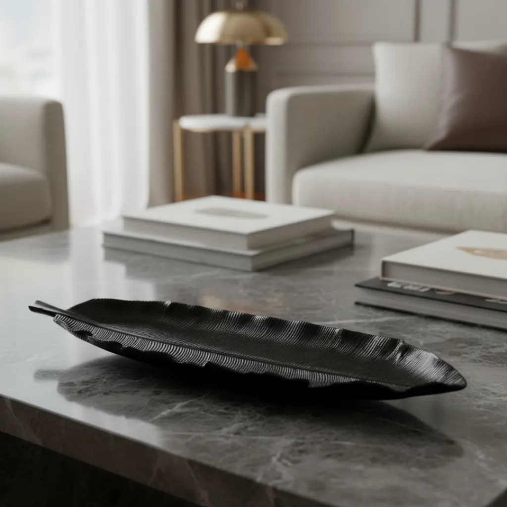 Adorno Centro De Mesa Linear Folha Preta Decoração Casa em Oferta na Shopee