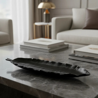 Adorno Centro De Mesa Linear Folha Preta Decoração Casa em Oferta na Shopee