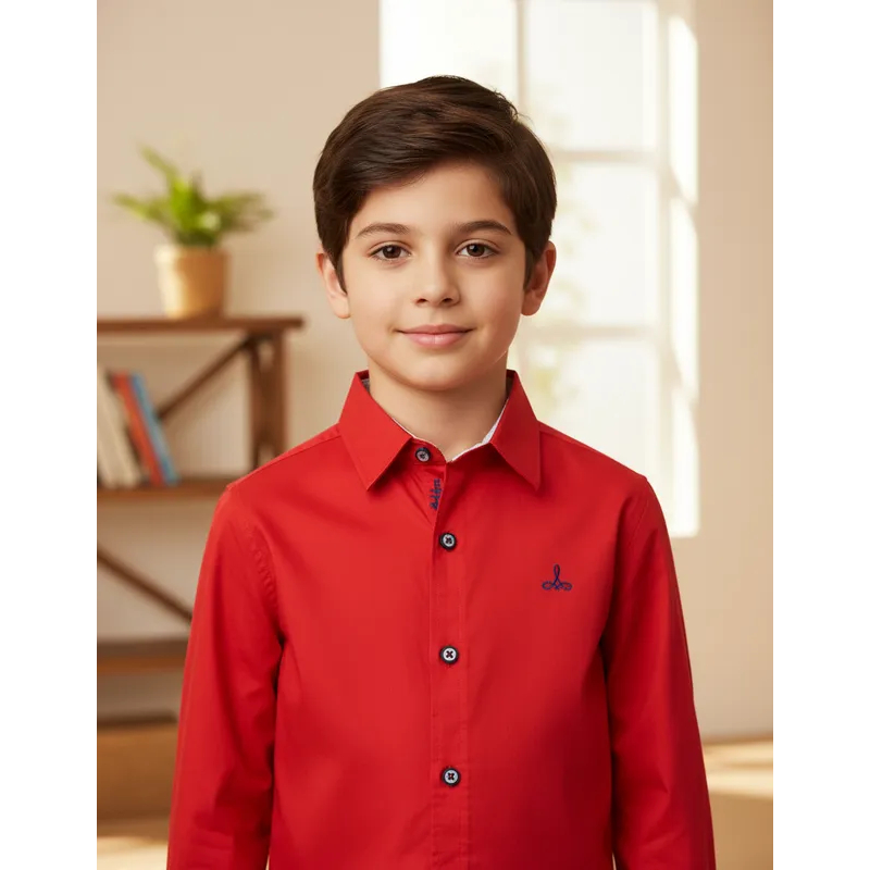 Camisa Social Vermelha Manga Longa Infantil Juvenil Formatura Casamento Masculino Alfa