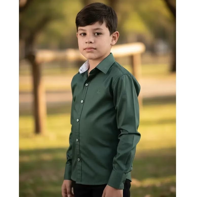 Camisa Social Verde Bandeira Manga Longa Formatura Casamento Infantil Juvenil Masculino Alfa