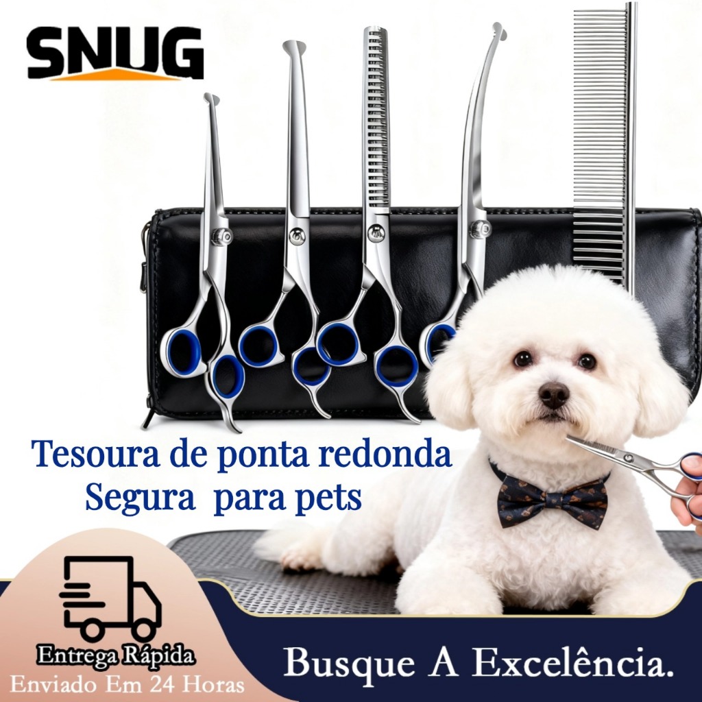 Cuidado Seguro: Kit Tosquiador 5 em 1 com Tesouras de Ponta Arredondada para Cães Gato / Cachorro em Oferta na Shopee