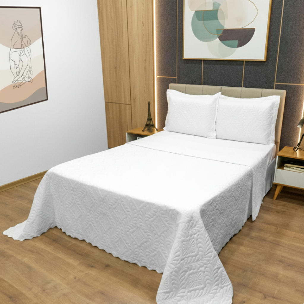 Kit Colcha Cobre Leito Camili Super King Dupla Face 3 Peças Ultrassônico