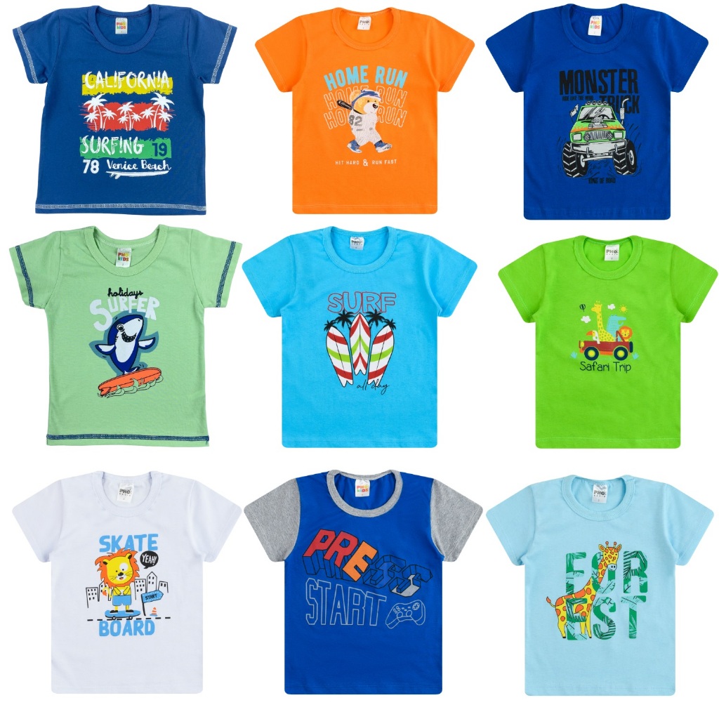 Kit Camiseta Manga Curta Sortido Masculino Infantil - Menino Verão