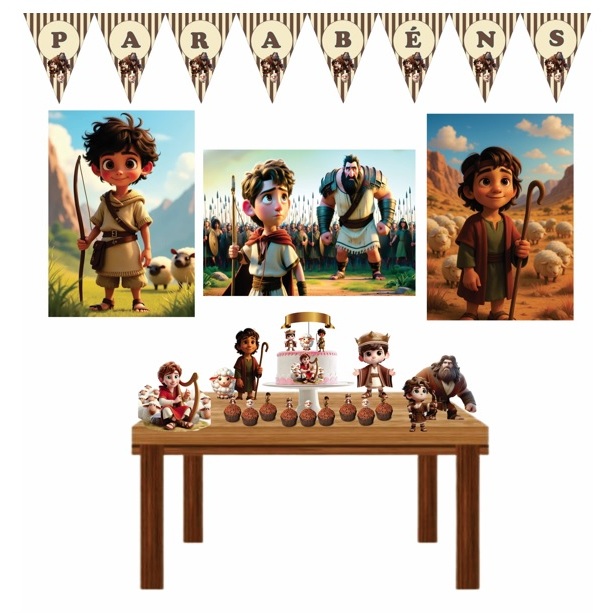 Kit Só um Bolinho Davi e Golias Decoração de Festa Em Casa Offset/Fotográfico