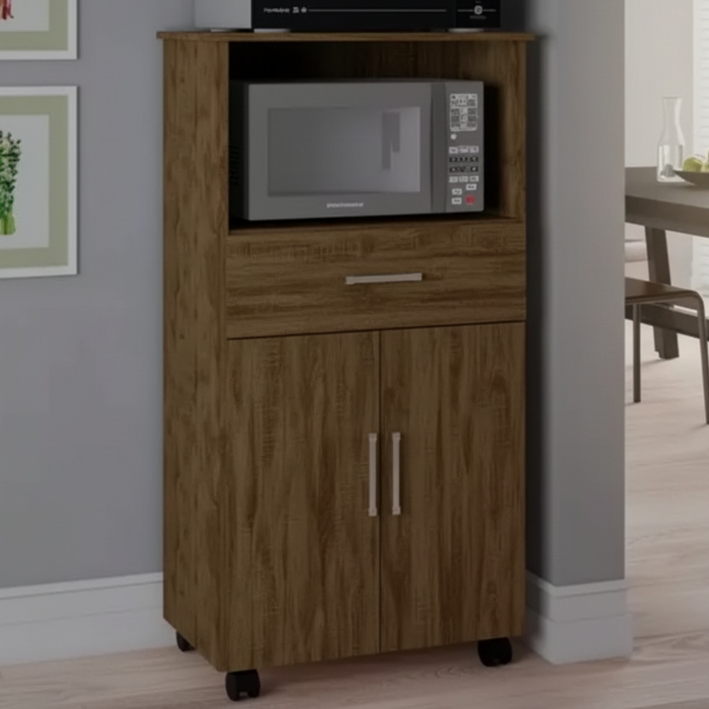 Balcão Multiuso de Cozinha com Rodízios  Espaço para Forno e Micro ondas 2 Portas e Design Moderno em Oferta na Shopee