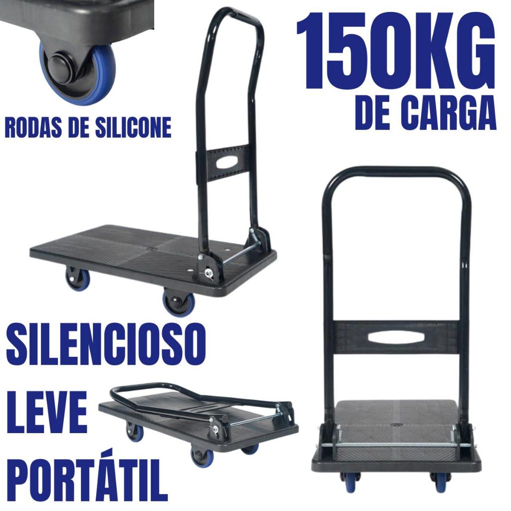 Carrinho Carga Até 150Kg Transporte Plataforma Dobrável Multiuso Portátil