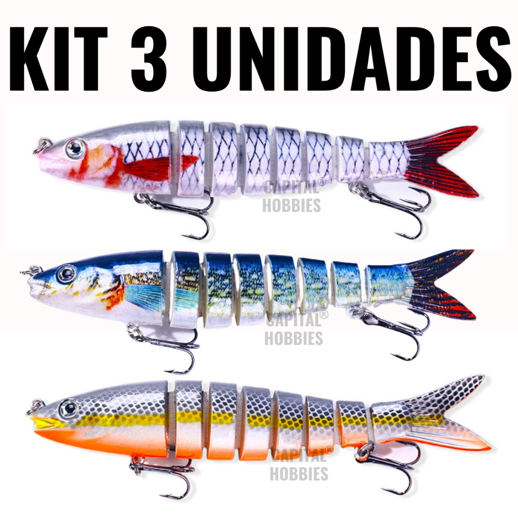 Isca artificial kit ou unidade peixe lambari piaba articulada 13,5cm 19g Pesca tucunaré Corvina Robalo traíra pescaria em Oferta na Shopee