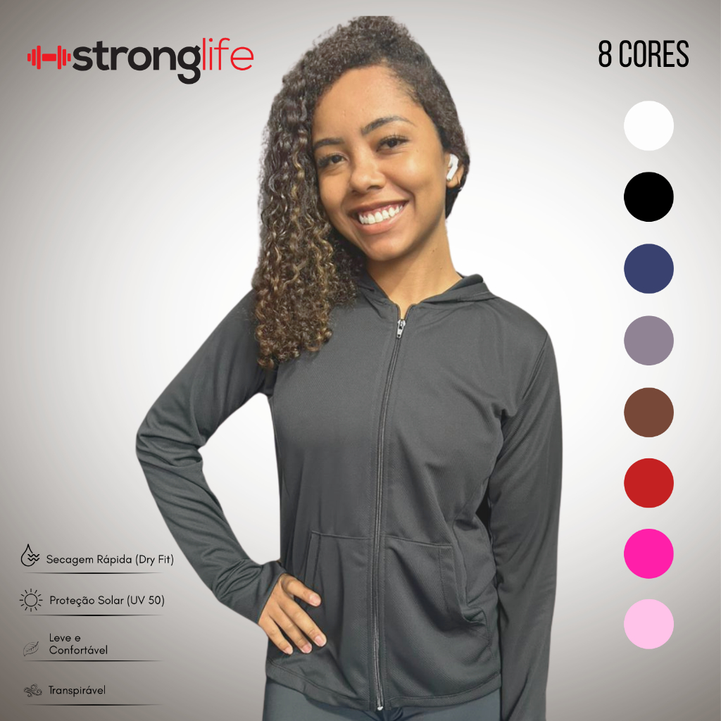 Casaquinho Casaco Jaqueta Jaquetinha feminina Capuz bolso Dry Fit Proteção  Uv50+ Treino Academia Ziper Leve Confortavel em Oferta na Shopee