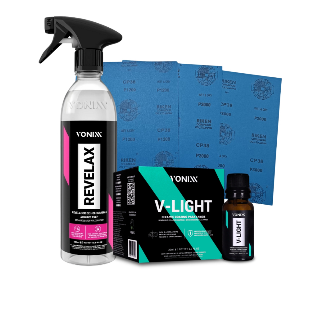 Kit Polimento Farol Revelax V-Light Vonixx Vitrificação Restaurador Farol Amarelado