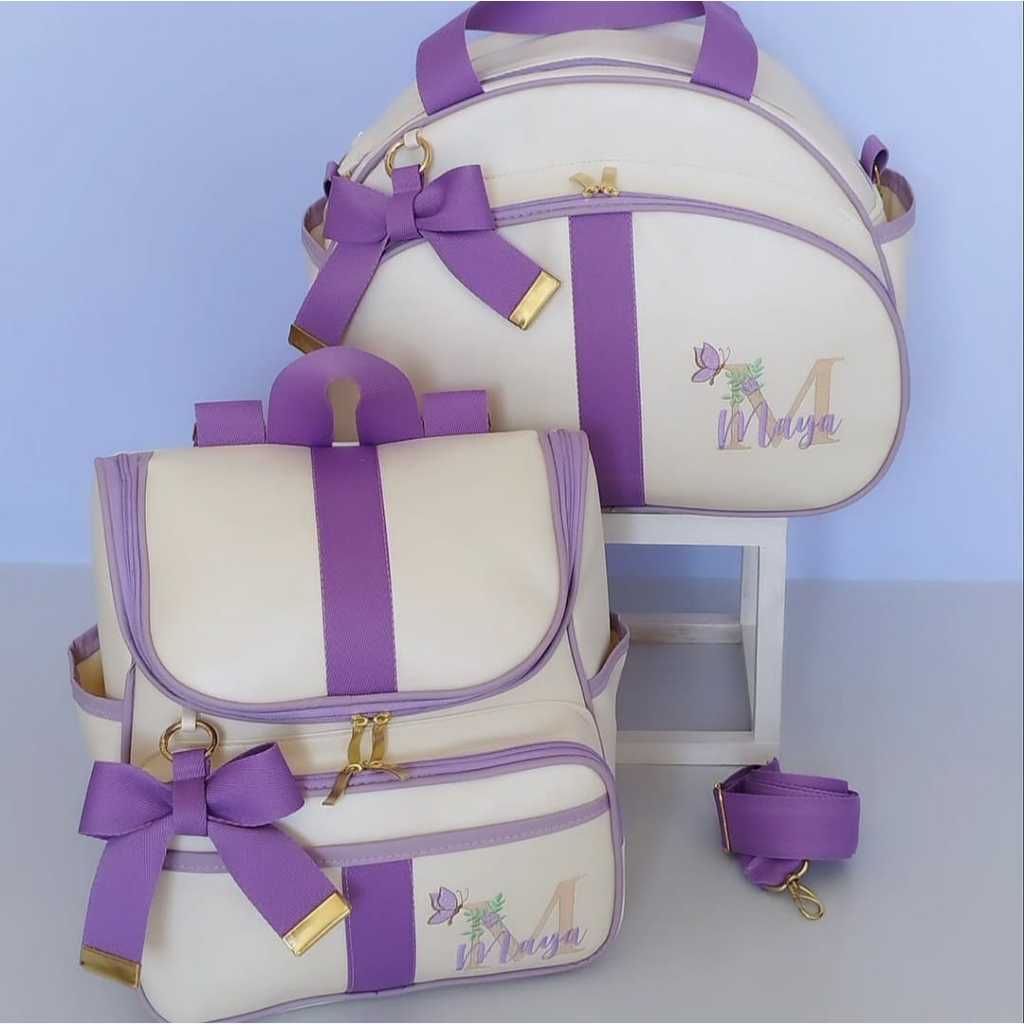 kit bolsa maternidade personalizado 2 peças mamãe bebê menino menina multifuncional