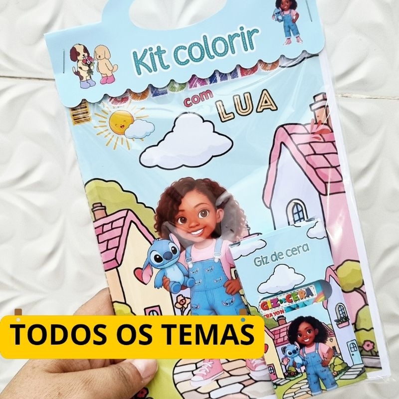 Kit Colorir Revista + Caixinha Giz Personalizada Capa Brilho | Todos os Temas | Lembrancinha | Festa