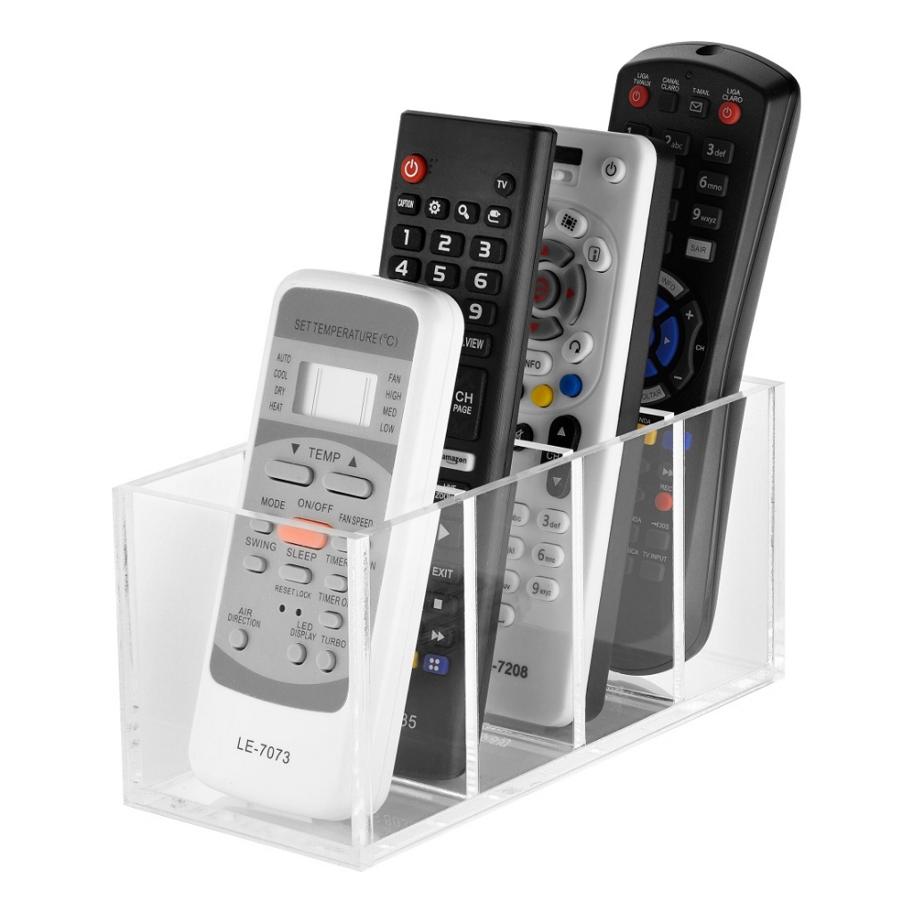 Porta Controles Acrílico Transparente Com 4 Divisórias Organizador de Mesa Elegante em Oferta na Shopee
