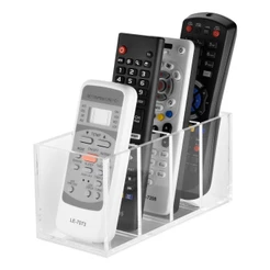 Porta Controles Acrílico Transparente Com 4 Divisórias Organizador de Mesa Elegante