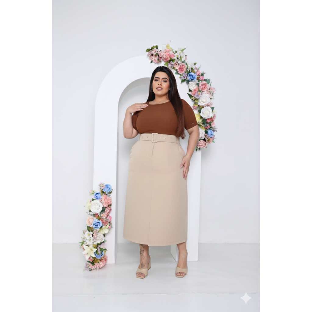 SAIA MIDI PLUS SIZE ALFAIATARIA  MODA EVANGELICA REF 051 em Oferta na Shopee