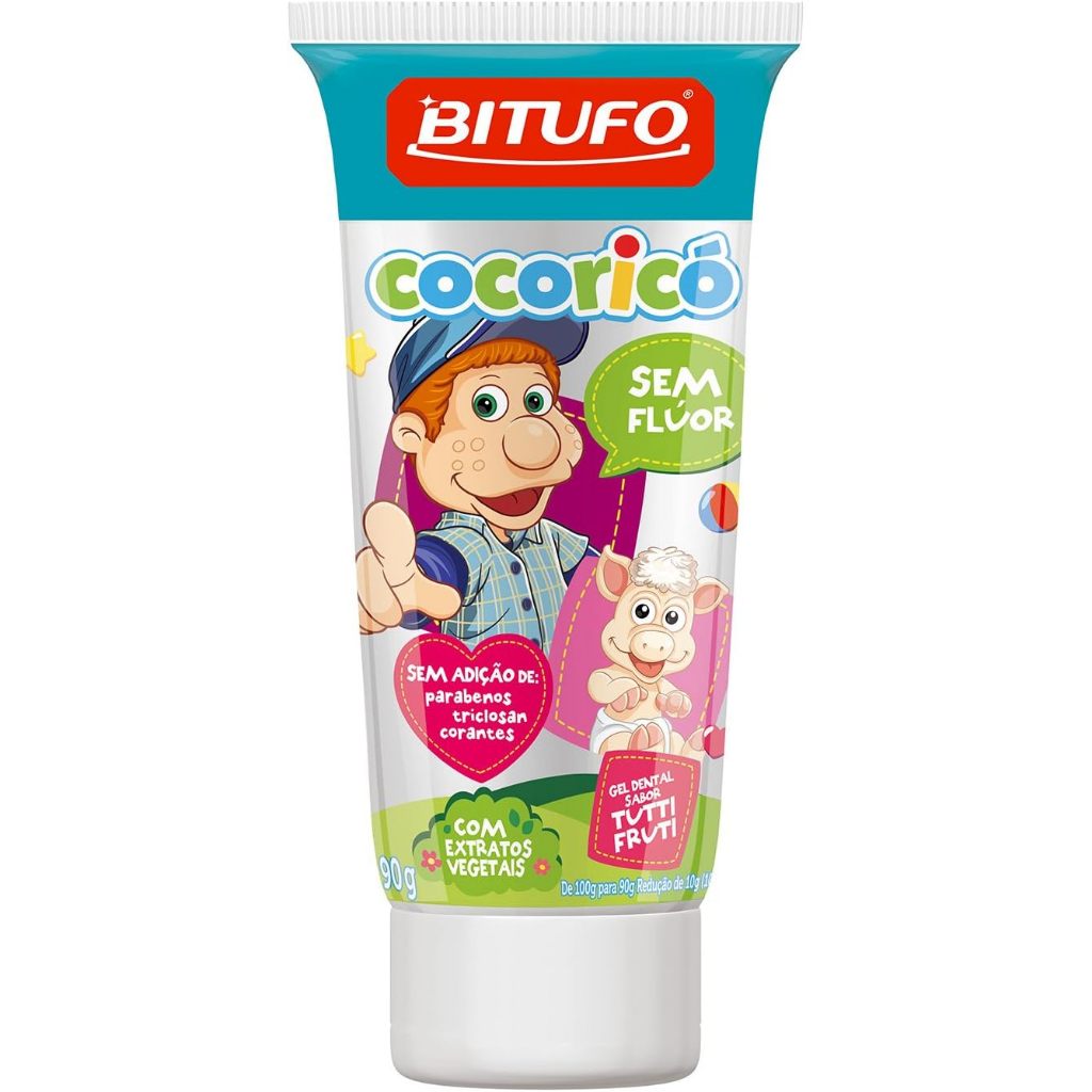 Gel Dental Bitufo Cocorico Sem Fluor Tutti Frutti 90G