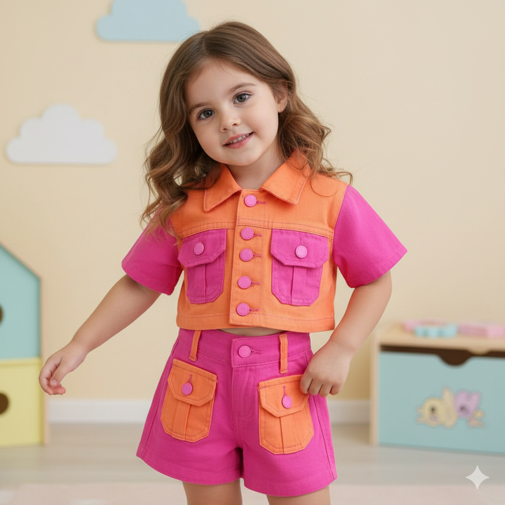 Conjunto Blusa + Short Jeans Menina Blogueirinha Roupa Infantil Mini Diva Presente Modinha Verão