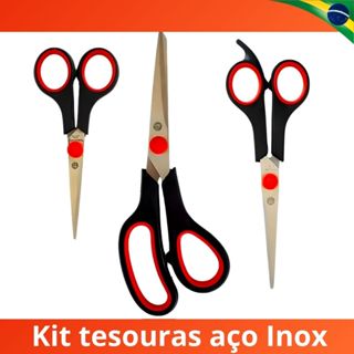 Kit 3 Tesouras Aço Inox Costura Multiuso Tesoura para Artesanato 21, 19 e 14cm em Oferta na Shopee