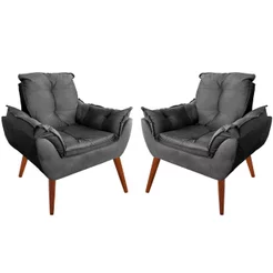 02 Cadeira Poltrona Decorativa Opala Para Quarto e Sala Suede Luxo Recepção Escritório