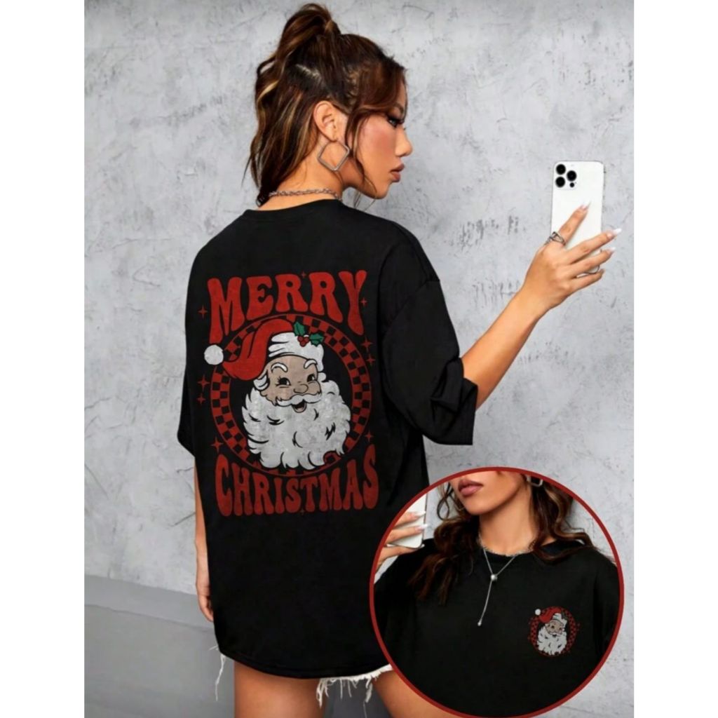 Camiseta Oversized Feminina Masculina Feliz Natal Estampado "MERRY CHRISTMAS"