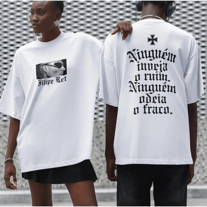 Camiseta Larga Folgada "FELIPE RET" 100% Algodão exclusiva Malha Premium Elegante