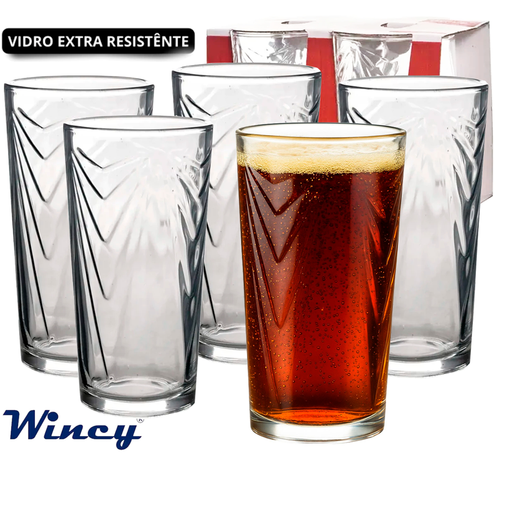 Jogo com 04 Copos de Vidro Wind 220ml | Copo para Água - Suco e Refrigerante Extra Resistente em Oferta na Shopee