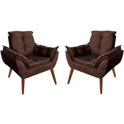 02 Poltronas Opalla Suede Marrom Várias Cores Decoração Para Clínica Sala de Espera Recepção