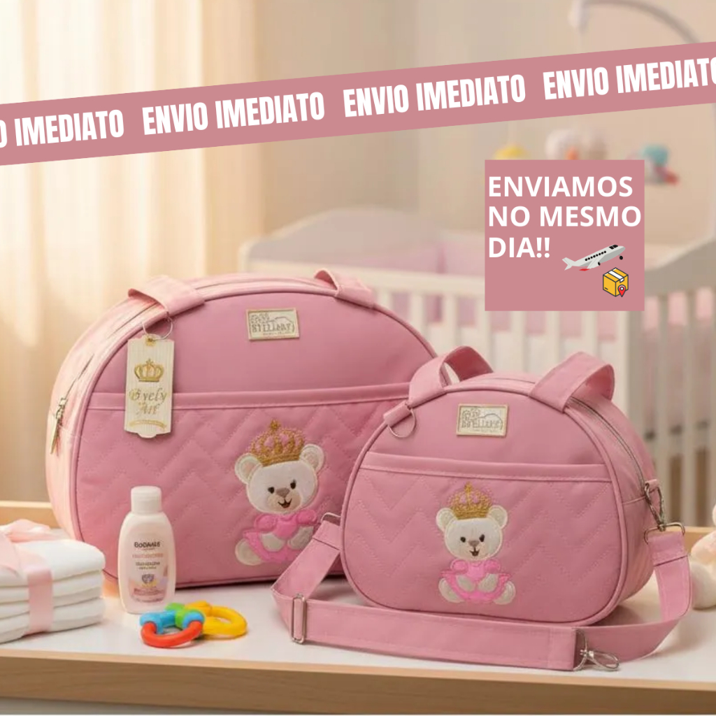 Kit Bolsa Maternidade Bebê Menina Bordada 2 Peças
