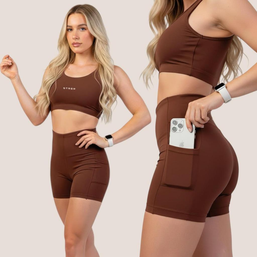 Conjunto Fitness Feminino Strep – Top e Short com Bolso Lateral em Poliamida para Academia em Oferta na Shopee