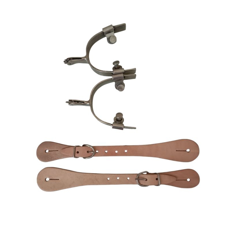 Par de Espora QM Inox Roseta Pequena+Par de Correia de Espora QM Inox e Couro Artesanal Envio Imediato Todo Brasil