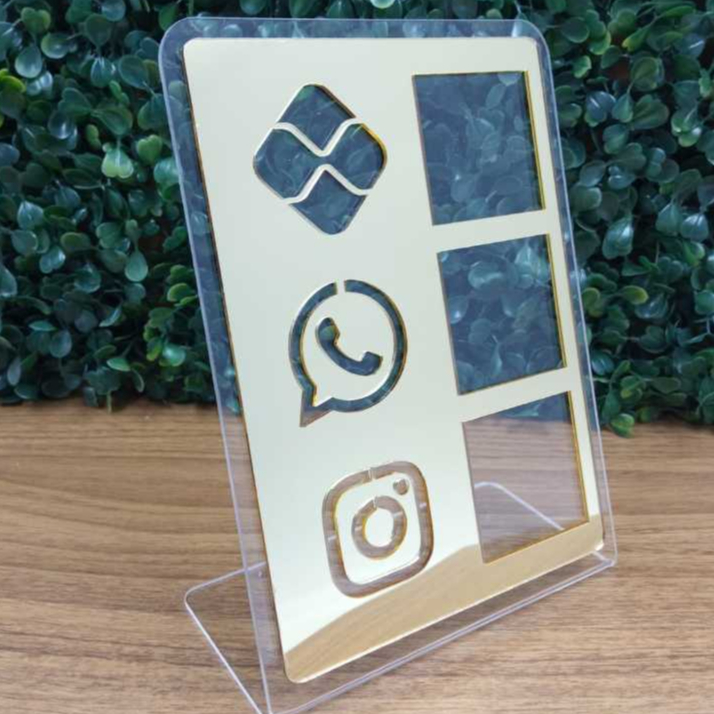 Placa Pix Display em Plastico PS Mesa Balcão PIX Zap Instagram Interativo