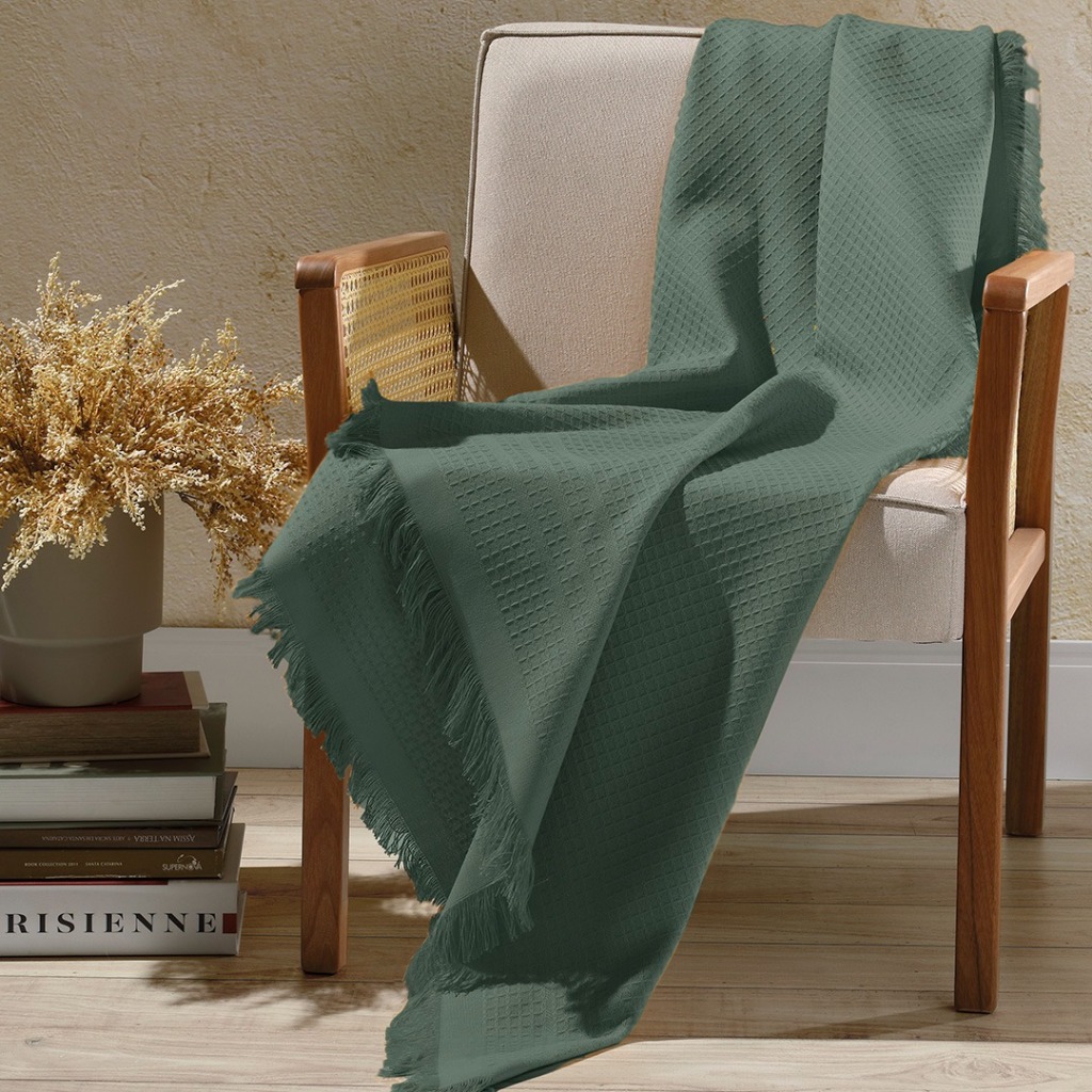 Manta para Sofá Gigante 2,10 X 1,50  e 1,50x1,20 p/ poltrona  100% Alg Marrocos Dohler Acabamento franja Textura Piquet