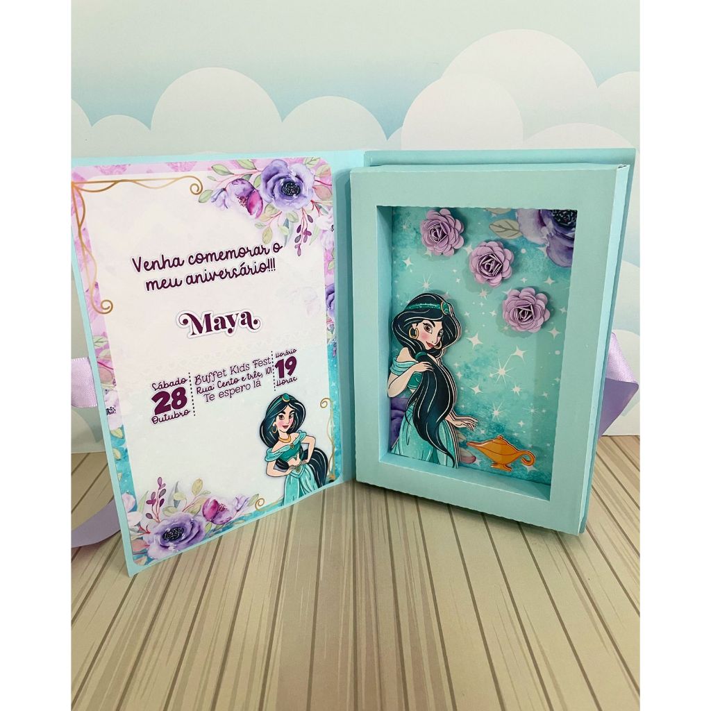 ✨ Convite Personalizado Luxo - Jasmin, Princesas - Papelaria Personalizada - Lembrancinha de Festa