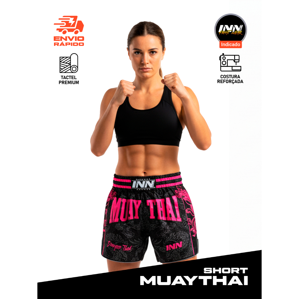 Short Muay Thai Dragon Thai Rosa Tailandês Feminino