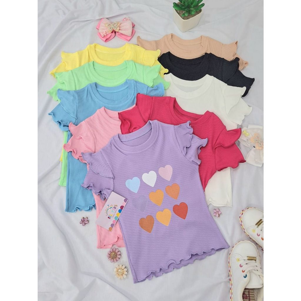 Blusa Infantil Feminina 9 Corações Manga Dupla Casual Menina Canelado Ribana DTF07 em Oferta na Shopee